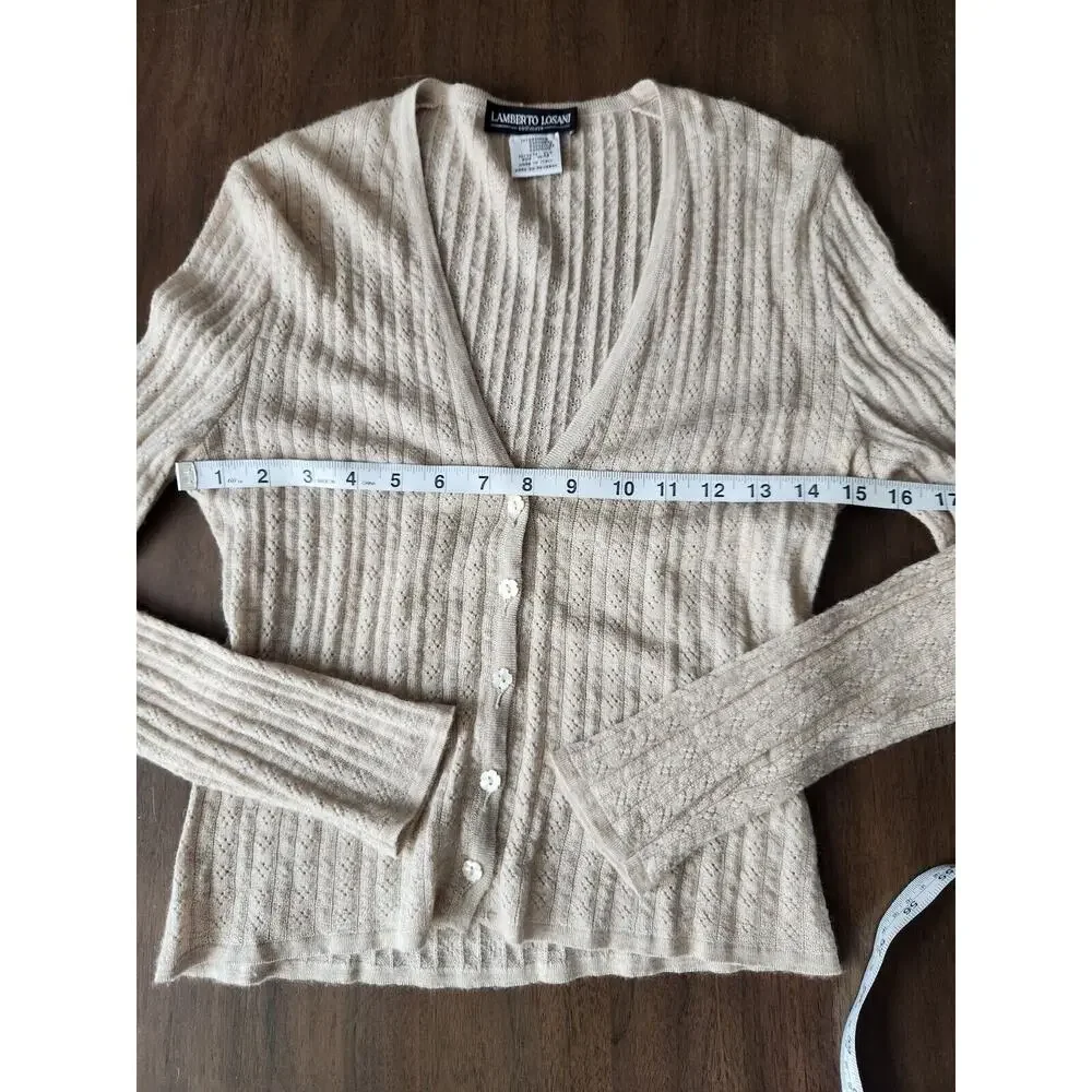 Lamberto Losani Women's Cashmere Beige Tank & Cardigan Set Size M Pre-owned - Picture 9 of 11